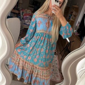 Spell Blue and Pink Floral Long Sleeve Dress